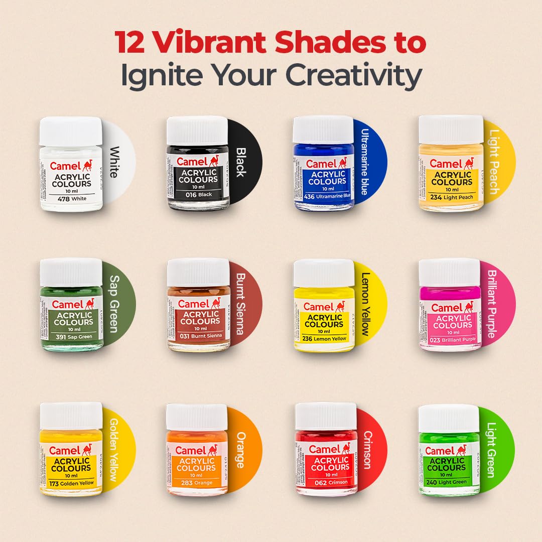 Camel Acrylic Ultra Colour – 12 Rich Shades (10ml each)