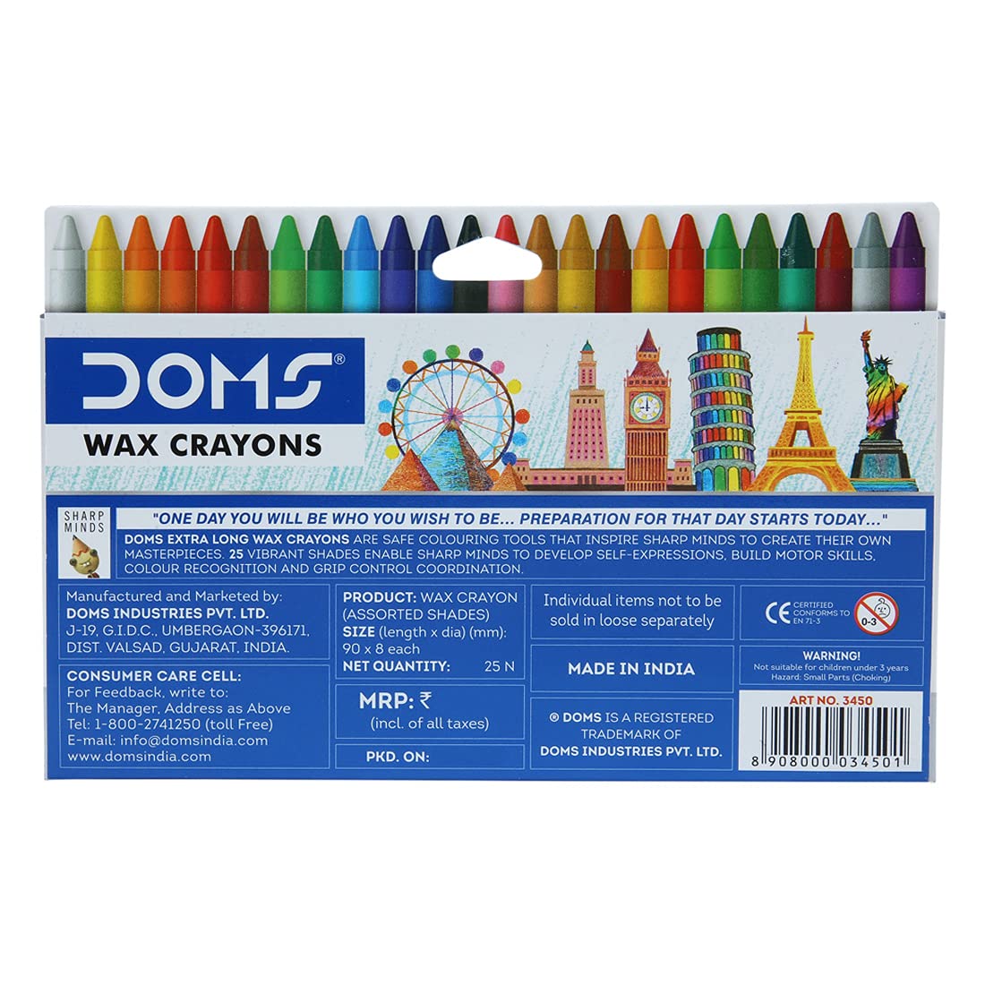 DOMS Non-Toxic Extra Long Wax Crayon Set