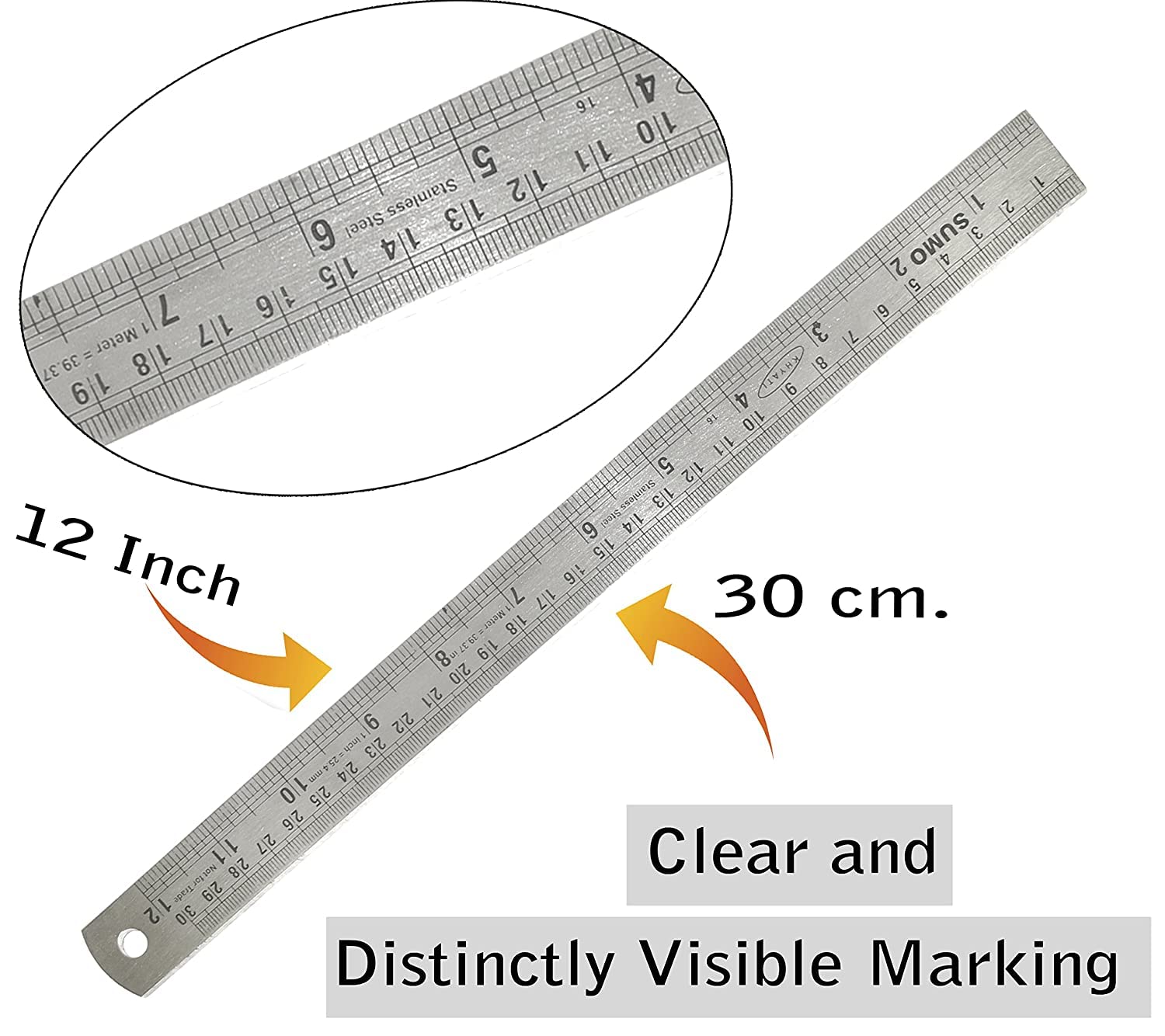Stainless Steel Ruler Scale Long double Side Measuring Tool for Architects, Engineers, College Students (12 inch, 30 cm)