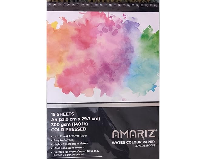AMARIZ Fine Grain Watercolor Book: A4 Size, 300 GSM Paper 15 Sheets with Perforation, Spiral Bound