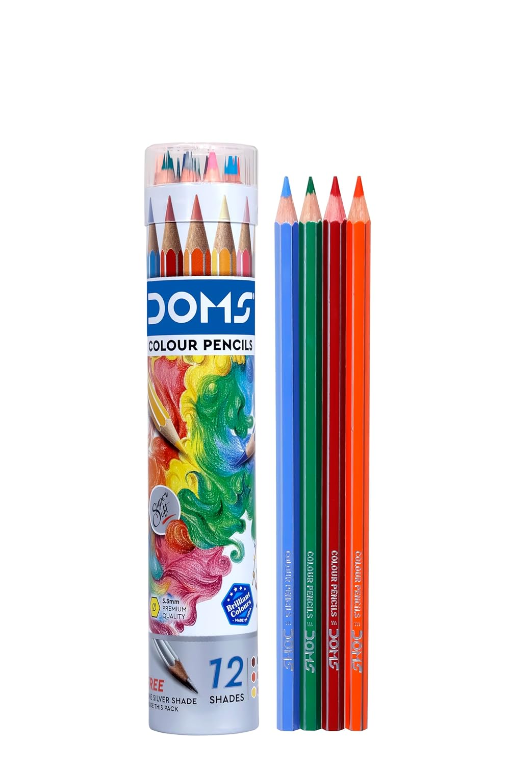 DOMS 12 Colour Pencils 3mm - 12 Colours (Silver & Gold Shade Free Inside)