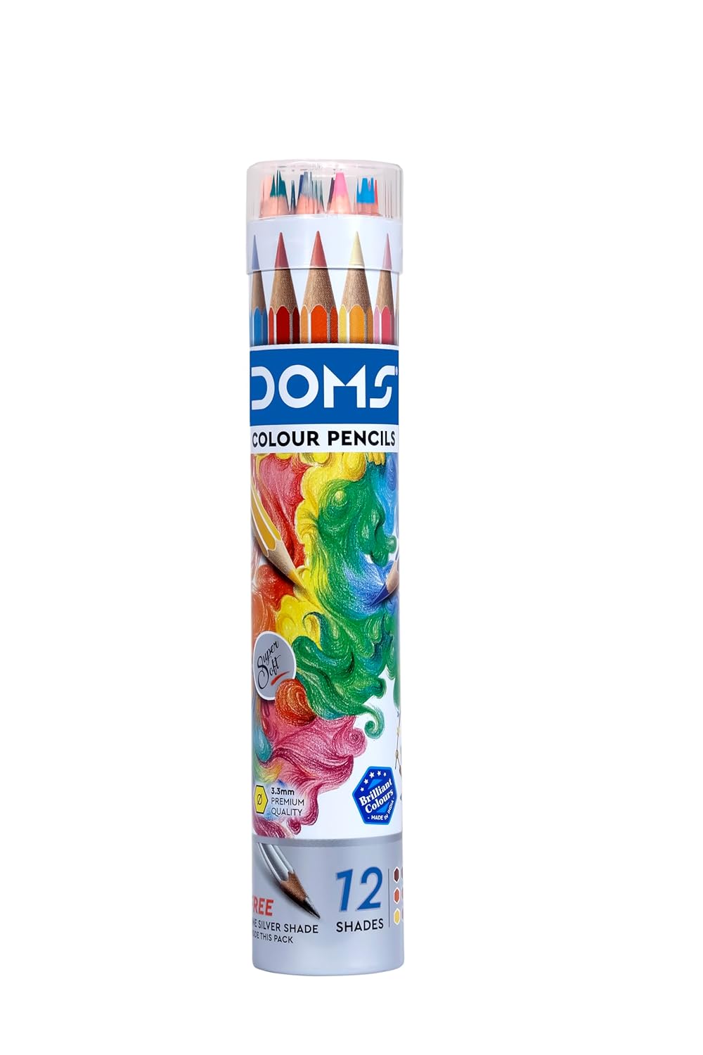 DOMS 12 Colour Pencils 3mm - 12 Colours (Silver & Gold Shade Free Inside)