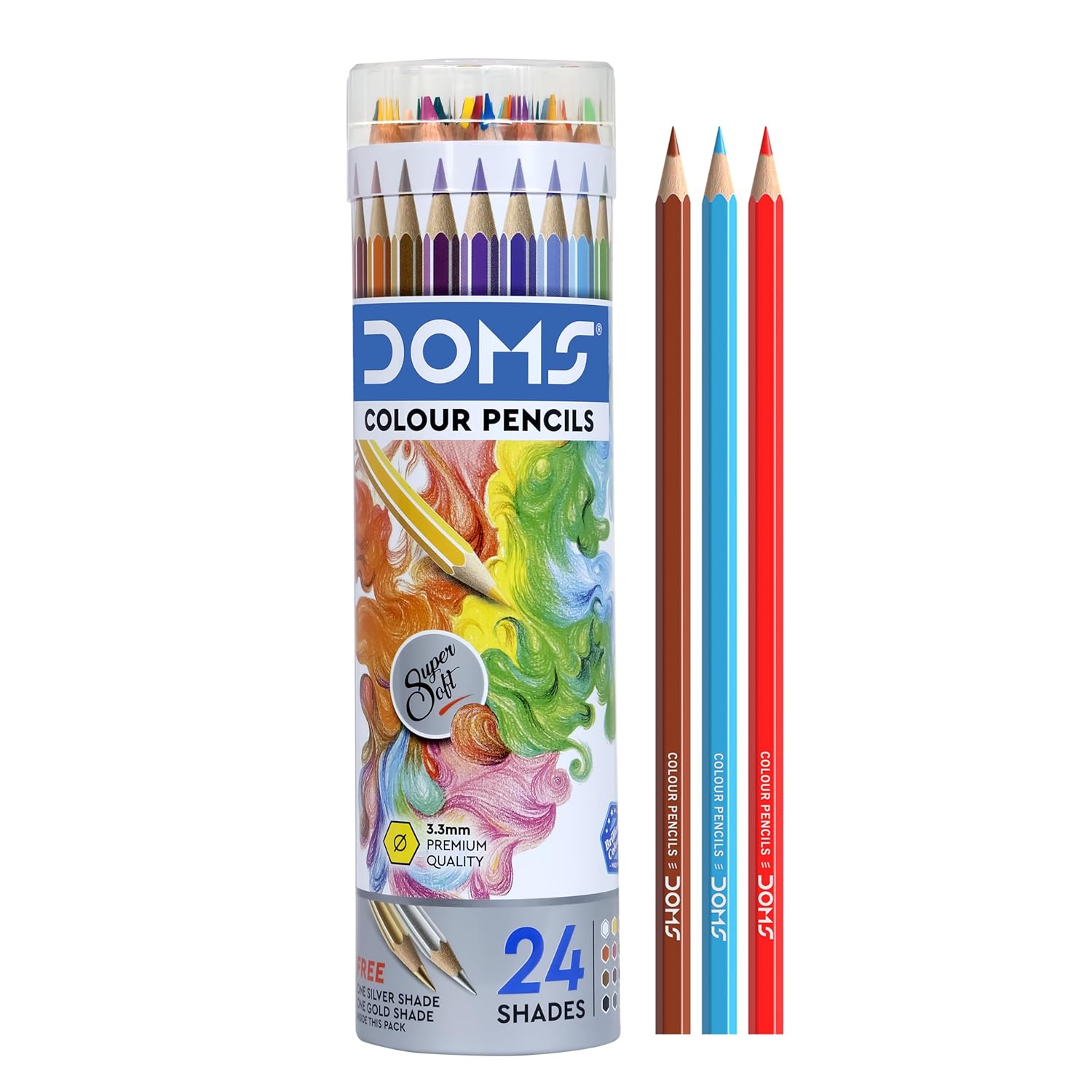 Doms 24 Shades Super Soft Color Pencils Round Tin Box