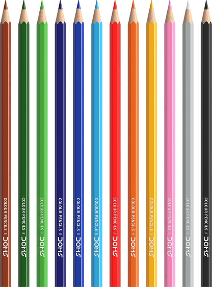DOMS 12 Colour Pencils 3mm - 12 Colours (Silver & Gold Shade Free Inside)