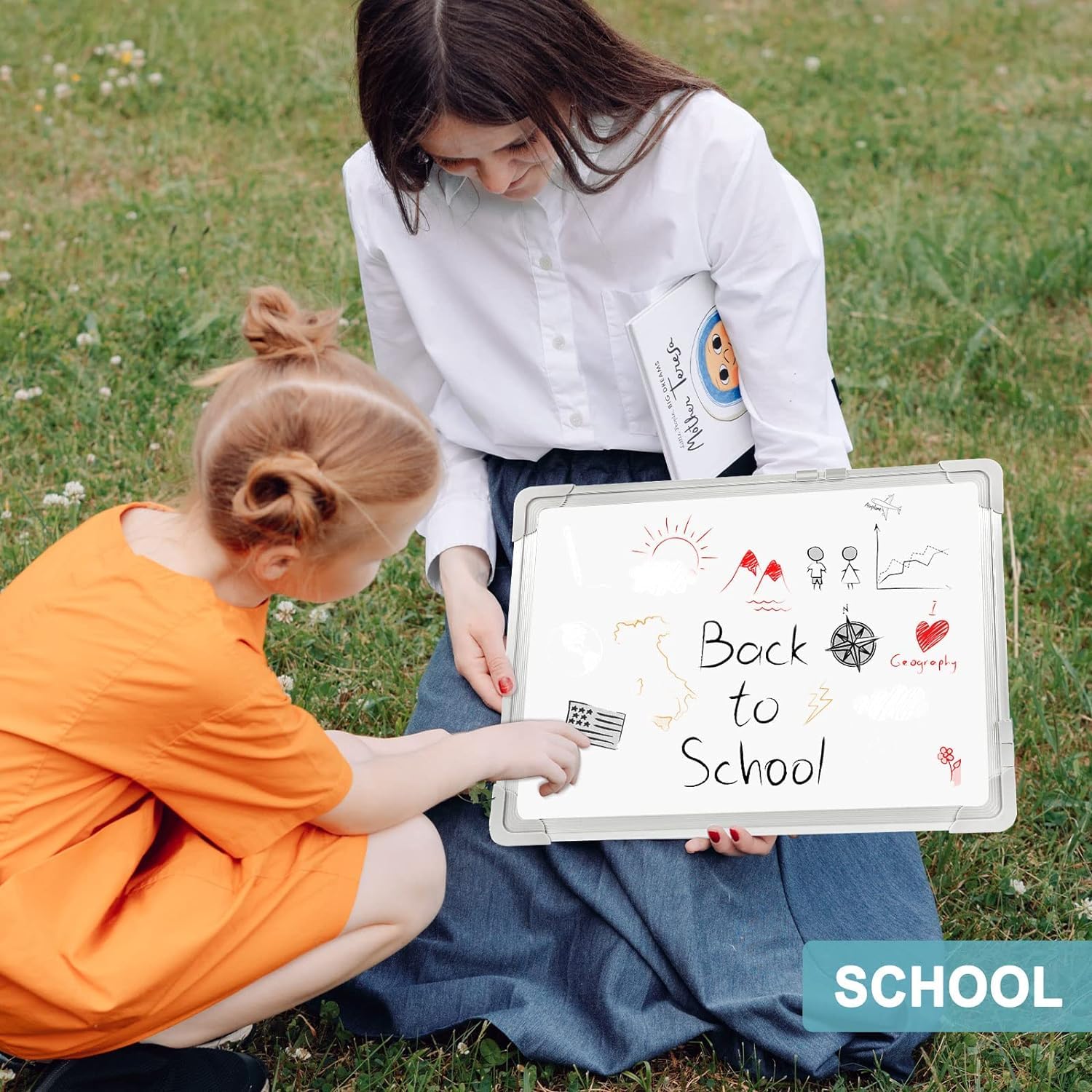 Aluminium Non Magnetic 1 X1 feet Double Sided White Board and Chalk Board Front Side whiteboard Marker Surface and Back Side Chalkboard Surface
