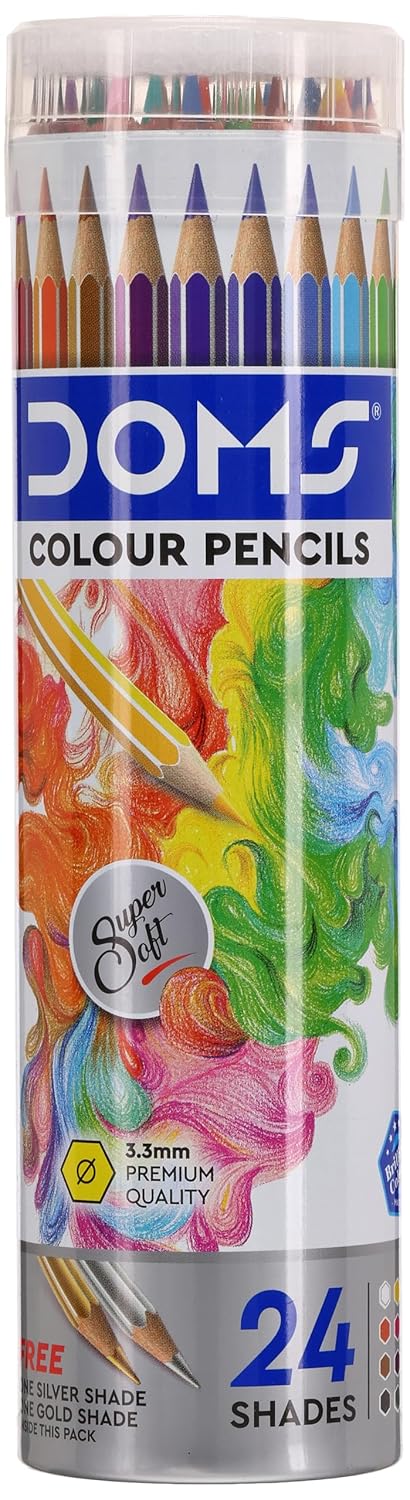 Doms 24 Shades Super Soft Color Pencils Round Tin Box