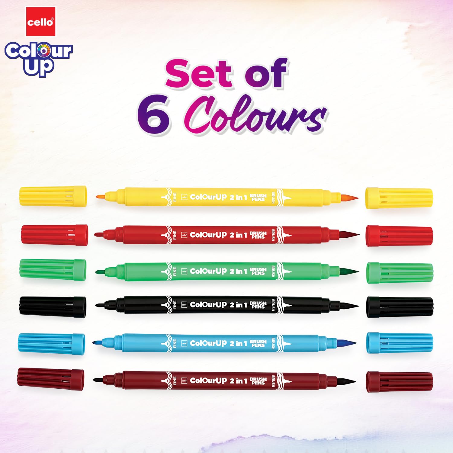 Cello BrushTip Pens Multicolor 6 Shades Set (Pack of 1)