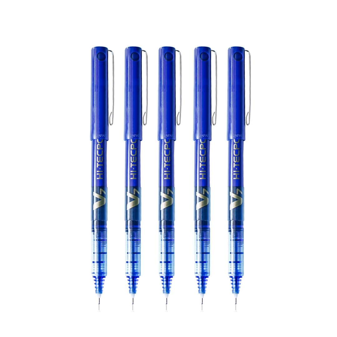 Pilot Hi-TechPoint V7 0.7mm Fine Point Pure Liquid Ink Roller Ball Pen | Blue Ink, Pack Of 5