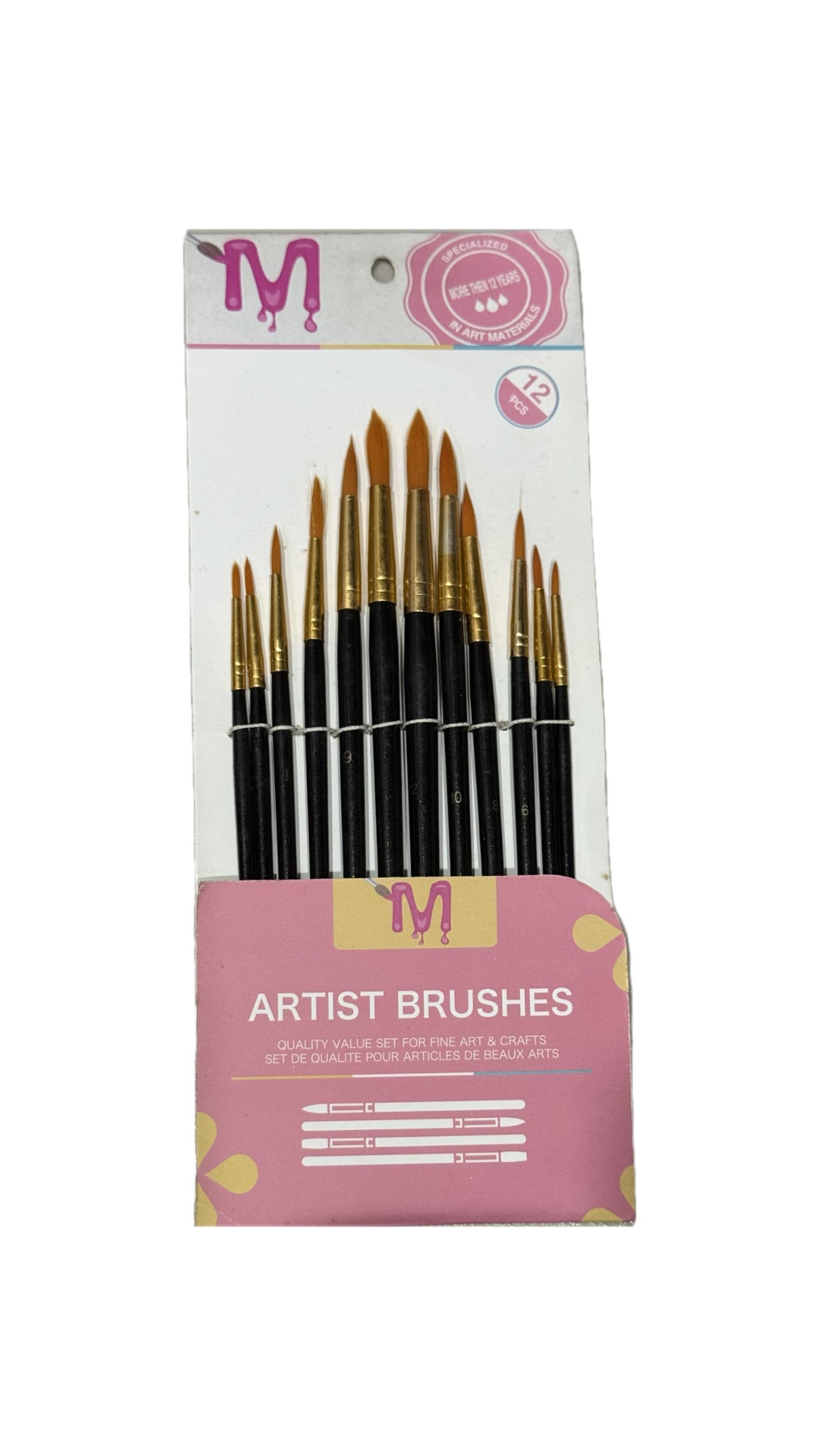 Round Pointed Tip Paint Brushes Set, 12 Pcs Artist Paintbrushes