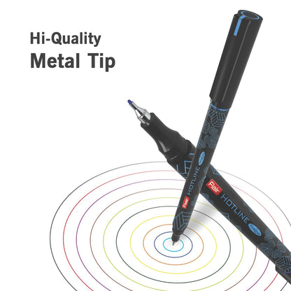 FLAIR Hotline Metal Tip Fineliner Pen (Pack of 10, Black, Yellow, Green, Red, Blue, Pink, Purple, Brown, Orange, Light Blue)