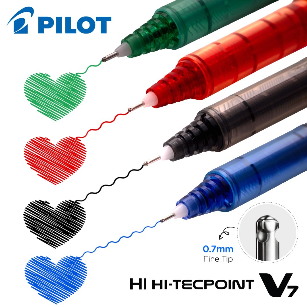 Pilot Hi-TechPoint V7 0.7mm Fine Point Pure Liquid Ink Roller Ball Pen | Blue Ink, Pack Of 5