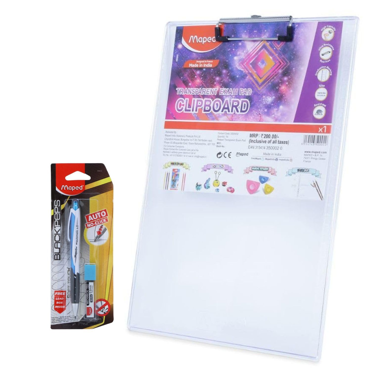 Mapped Transparent Acrylic Unbreakable Premium Quality Clipboards/Exam Pad/Writing Pad