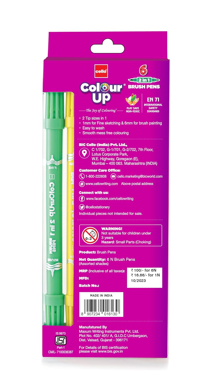 Cello BrushTip Pens Multicolor 6 Shades Set (Pack of 1)