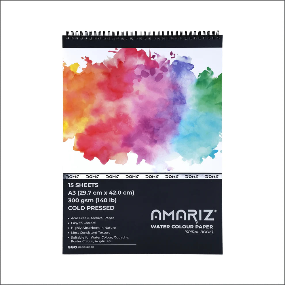AMARIZ Fine Grain Watercolor Book: A3 Size, 300 GSM Paper 15 Sheets with Perforation, Spiral Bound