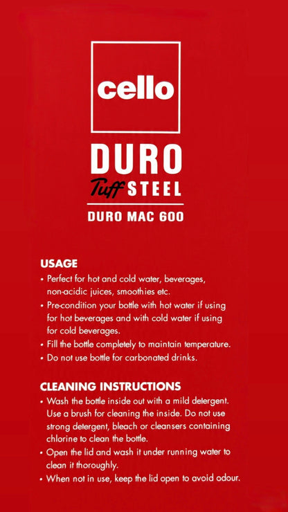 Cello Vacu Steel Insulated Stainless Steel Water Bottle - 900ml, Ruby Red