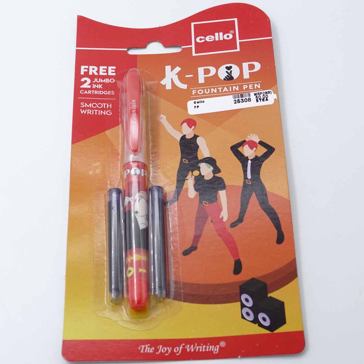Cello K Pop Fountain Pen with 2 Cartridges Blue Ink
