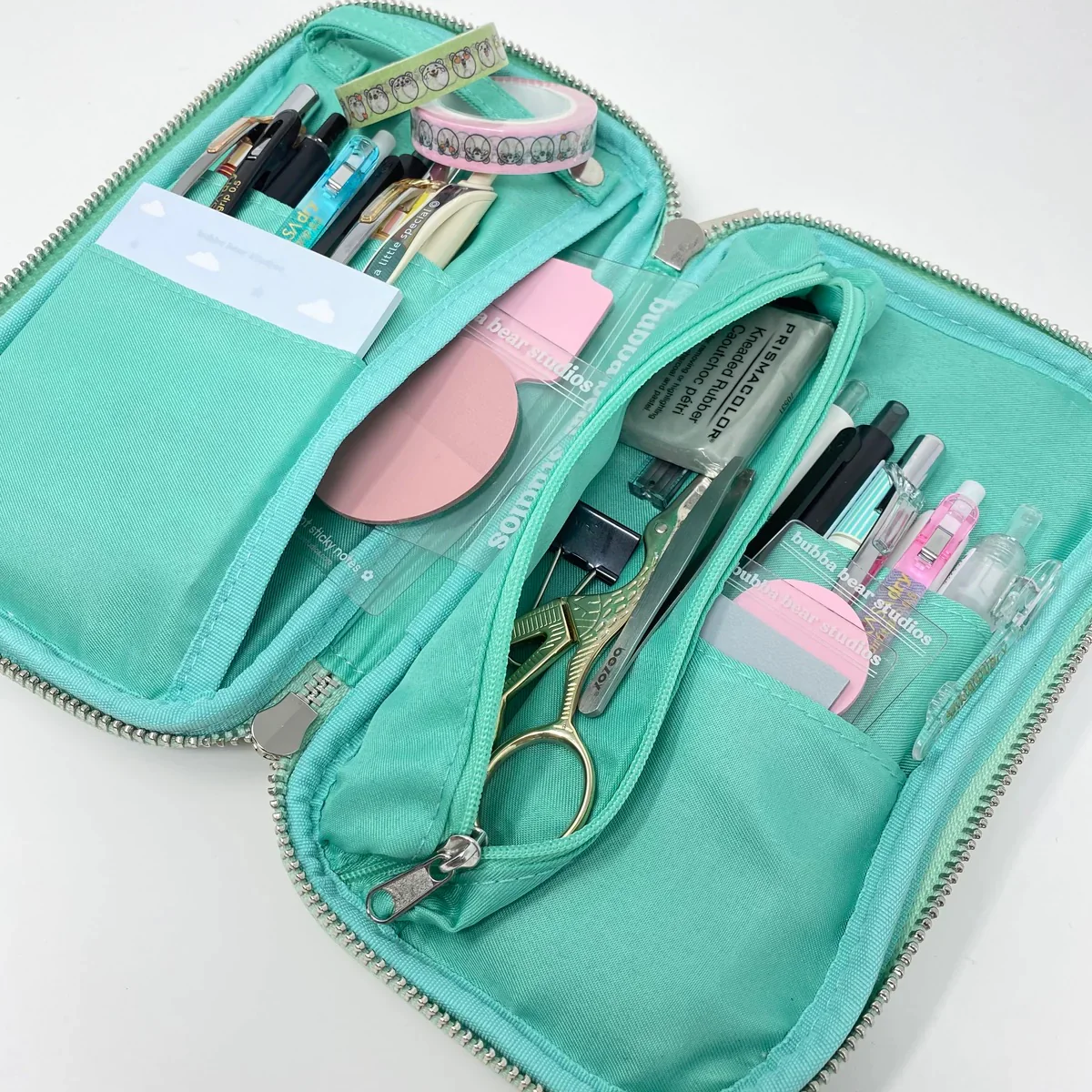 Minimal Ribbed Fabric Zipper Pencil Case – Sage Green