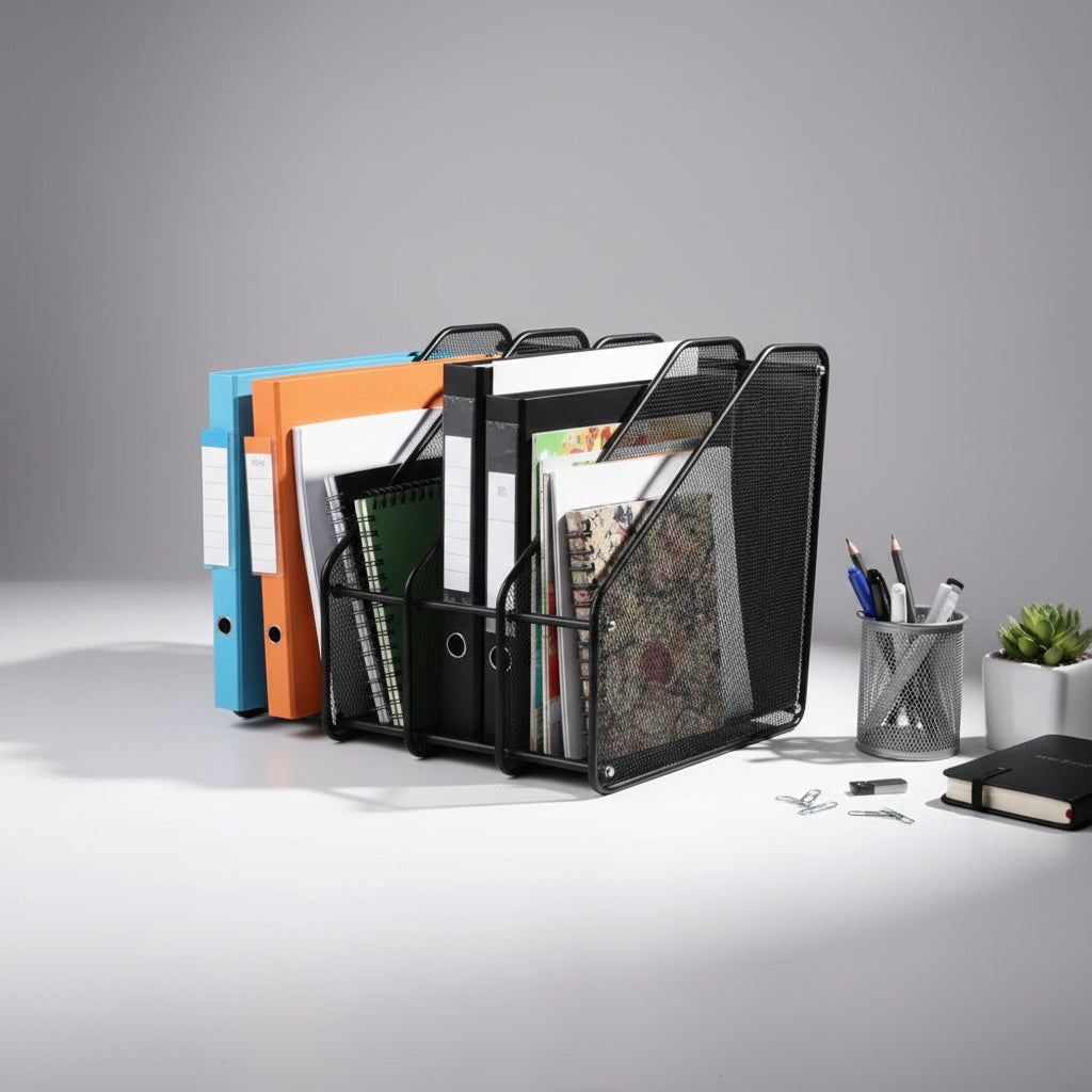 Mesh Desk File Organizer – 4 Slot Document Holder