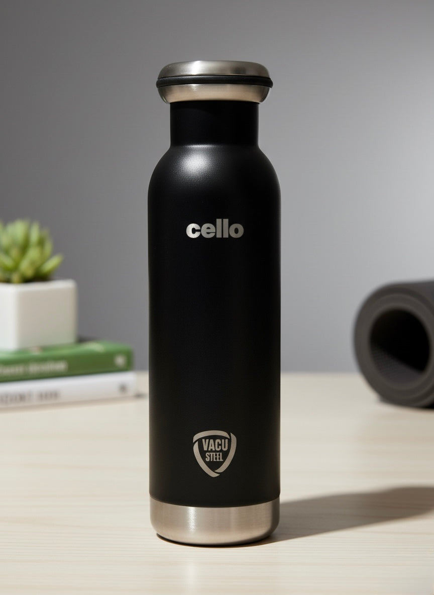Cello Black Stainless Steel Vacuum Insulated Water Bottle