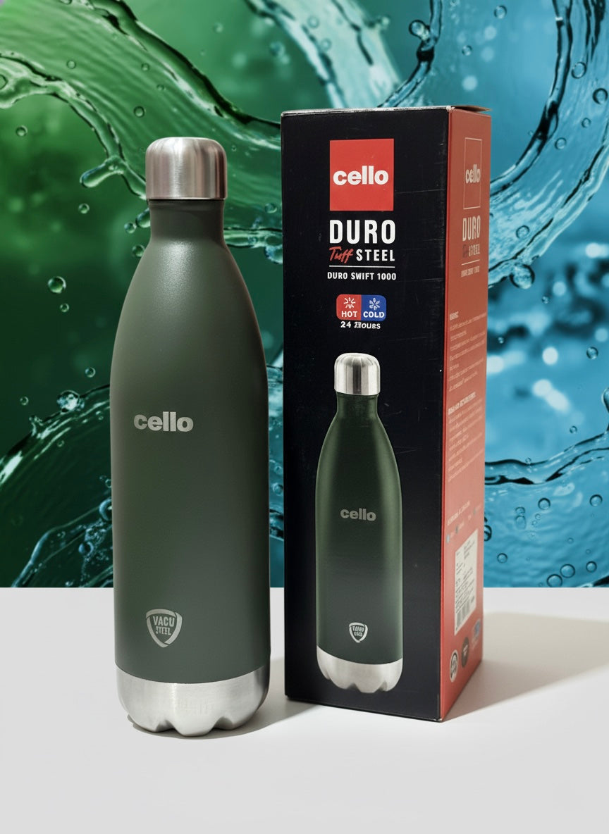 Cello Vacu Steel Insulated Stainless Steel Bottle - 900ml, Forest Green