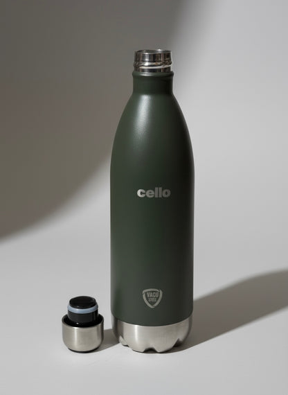 Cello Vacu Steel Insulated Stainless Steel Bottle - 900ml, Forest Green
