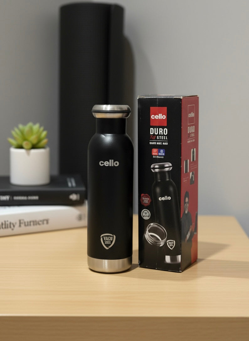 Cello Black Stainless Steel Vacuum Insulated Water Bottle