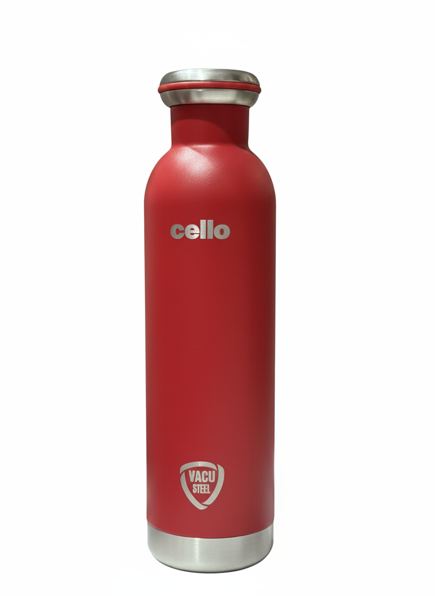 Cello Vacu Steel Insulated Stainless Steel Water Bottle - 900ml, Ruby Red