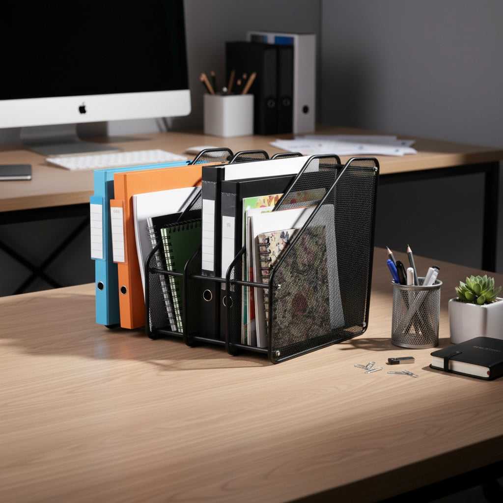 Mesh Desk File Organizer – 4 Slot Document Holder