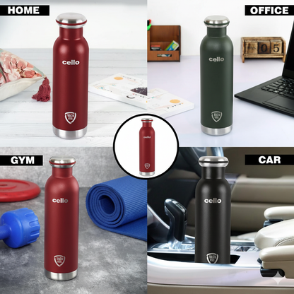 Cello Vacu Steel Insulated Stainless Steel Water Bottle - 900ml, Ruby Red