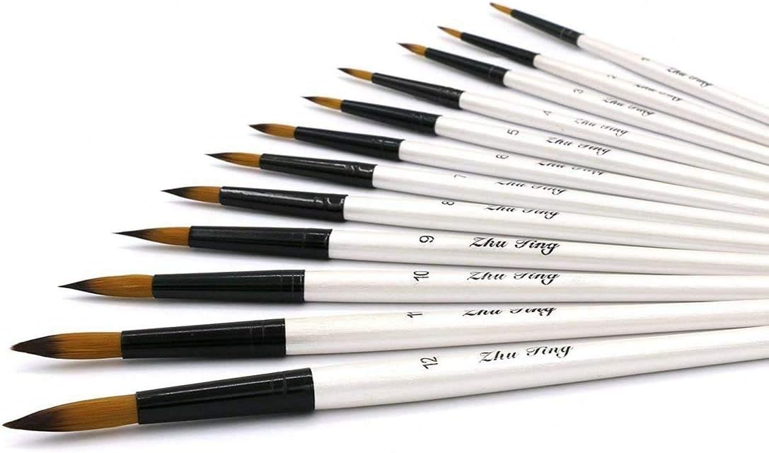 Round Pointed Tip Paint Brushes Set, 12 Pcs Artist Paintbrushes