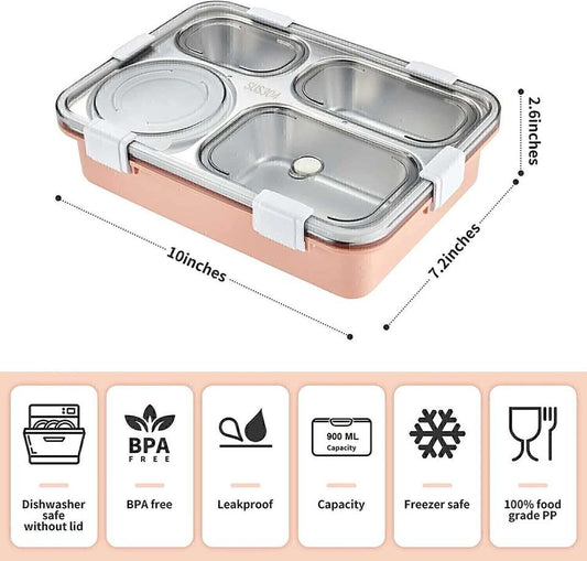 900 ML 4-Compartment Stainless Steel Lunch Box