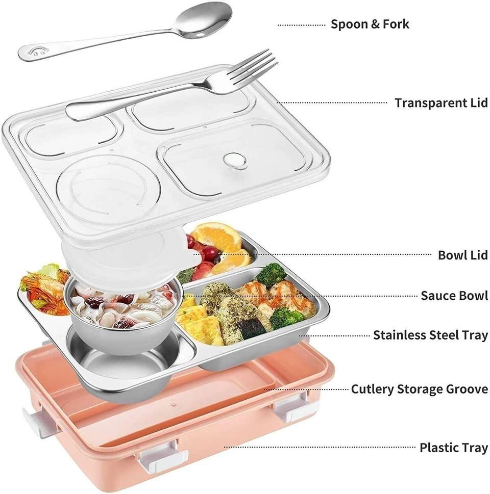 900 ML 4-Compartment Stainless Steel Lunch Box