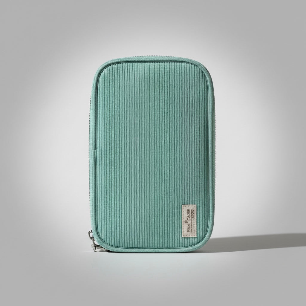 Minimal Ribbed Fabric Zipper Pencil Case – Sage Green