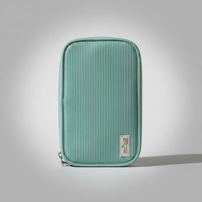 Minimal Ribbed Fabric Zipper Pencil Case – Sage Green