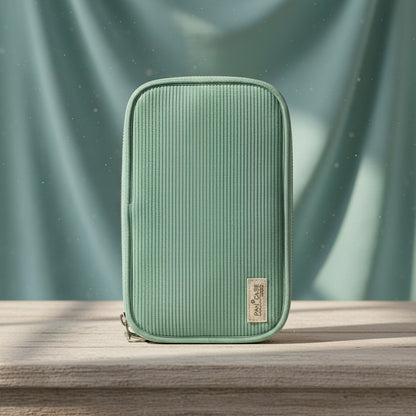 Minimal Ribbed Fabric Zipper Pencil Case – Sage Green