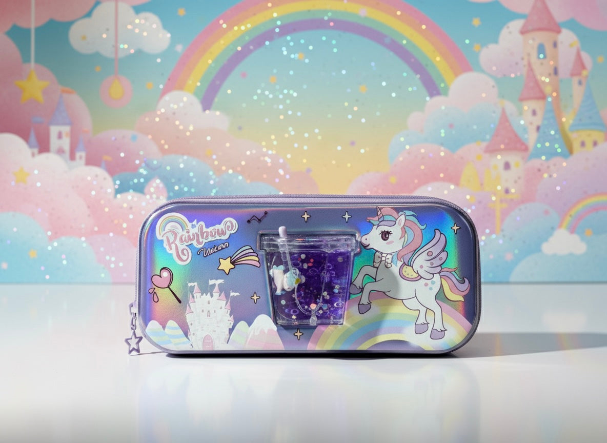 Rainbow Unicorn Glitter Pencil Case