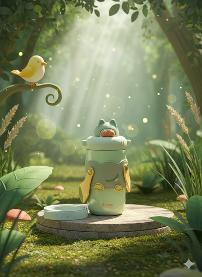 X-WAY Cute Froggy Kids Water Bottle with Handles & Straw