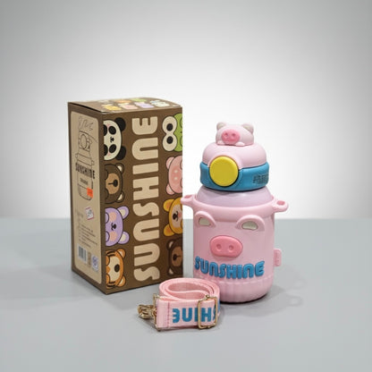 Pink Piggy Sunshine Sippy Bottle for Children with Carry Strap