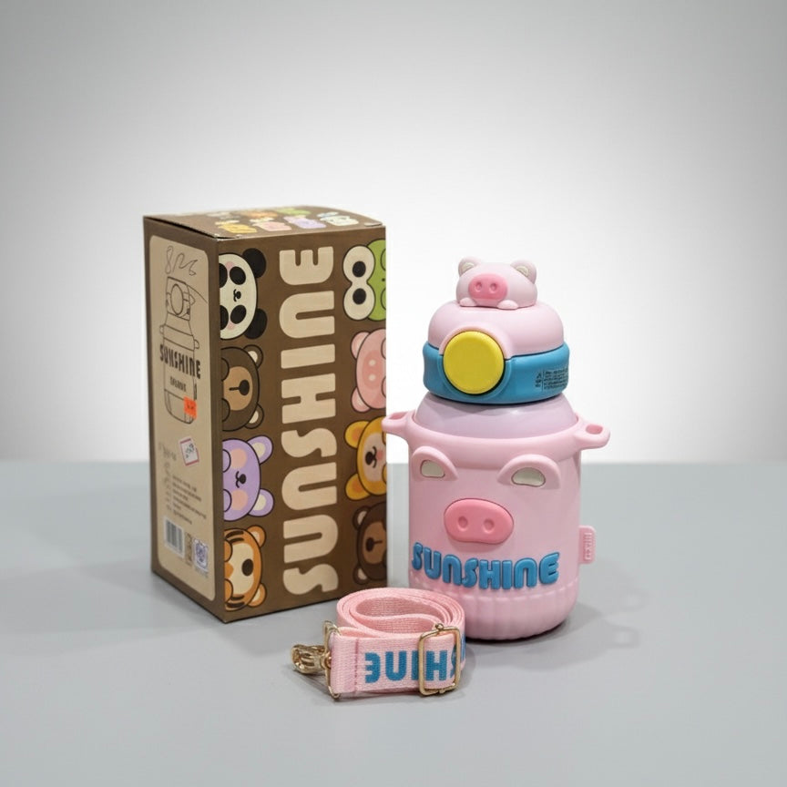 Pink Piggy Sunshine Sippy Bottle for Children with Carry Strap