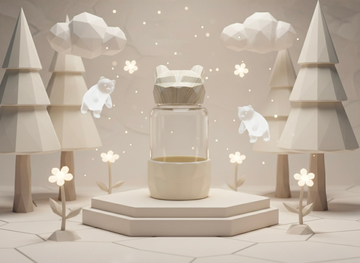Hello Dream Modern Glass Water Bottle | Wooden Animal Lid