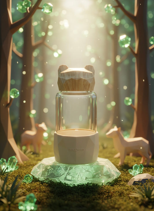 Hello Dream Modern Glass Water Bottle | Wooden Animal Lid