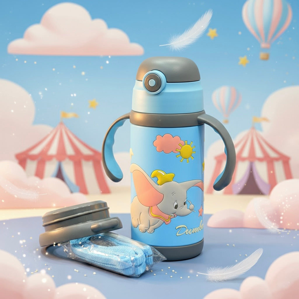 Disney Dumbo Flying Elephant Kids Water Bottle with Handles & Straw