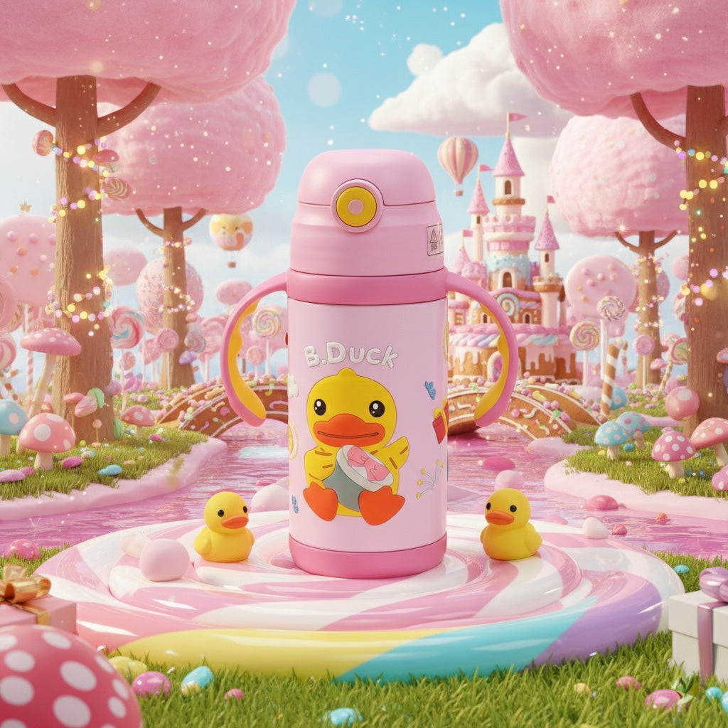 B.Duck Children's Pink Water Bottle with Handles