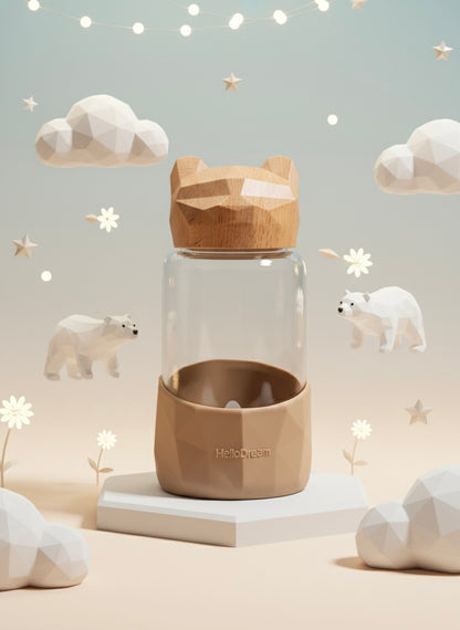 Hello Dream Modern Glass Water Bottle | Wooden Animal Lid