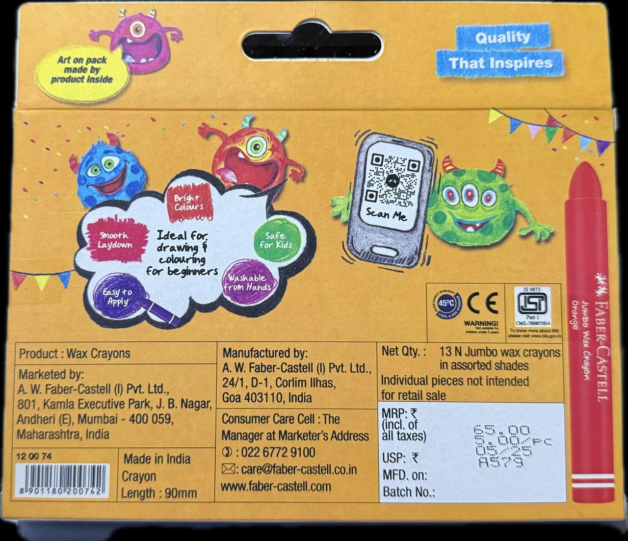 Faber-Castell WAX CRAYON ULTRA LONG 90MM PACK OF 13