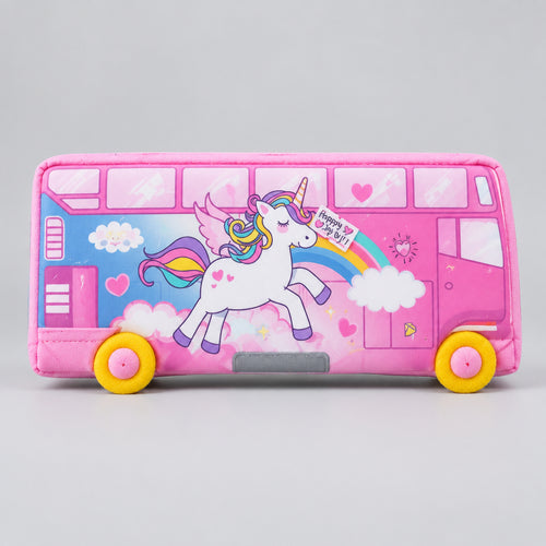 Pink Unicorn Bus Shaped Pencil Box with Movable Wheels