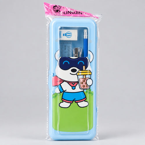 Superhero Bear Magnetic Metalic Pencil Box with Built-in Sharpener & Boba Drink Print