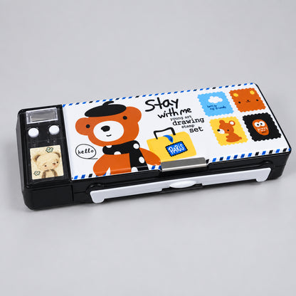 Cute Teddy Bear Multi-Functional Magnetic Pencil Box with Built-in Sharpener