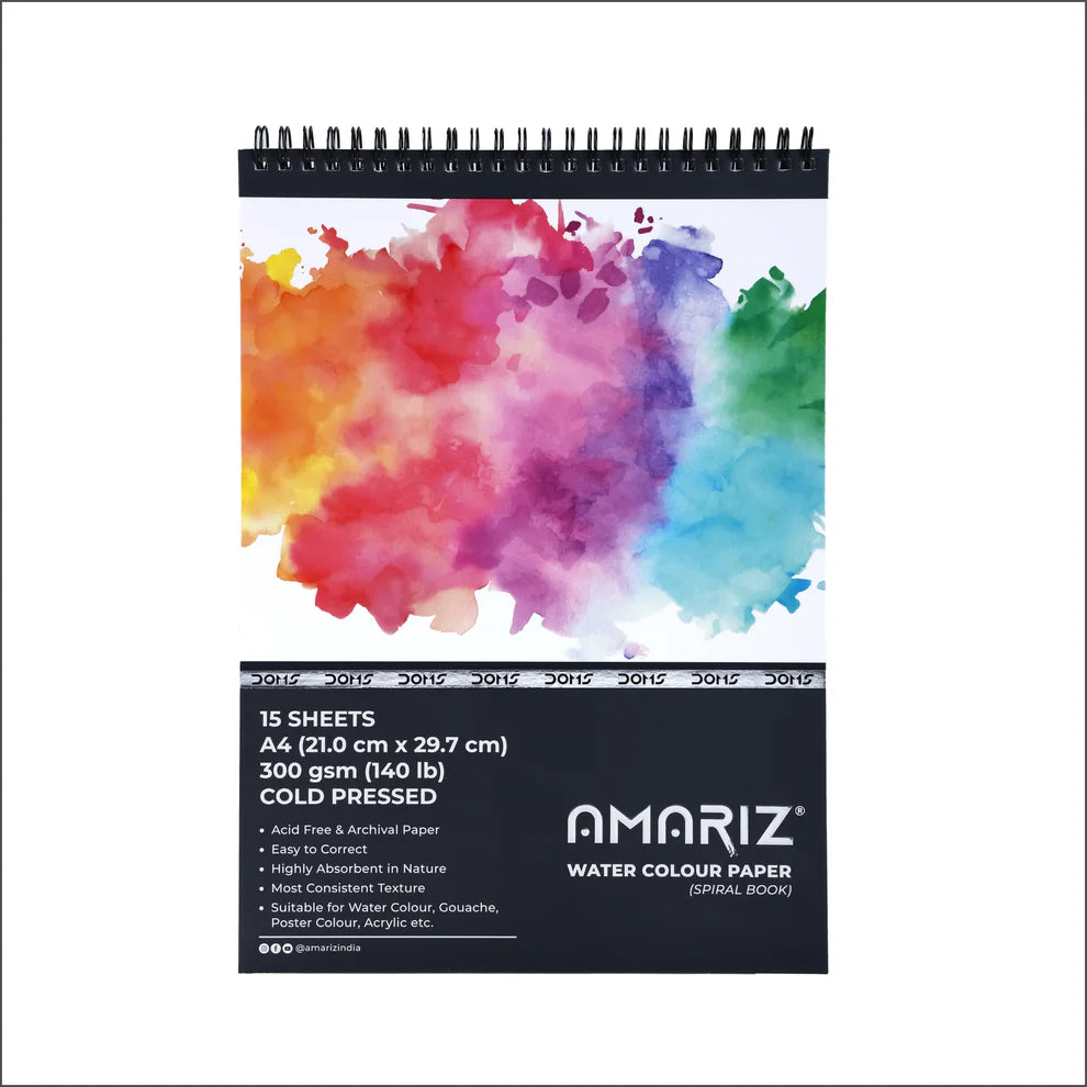 AMARIZ Fine Grain Watercolor Book: A4 Size, 300 GSM Paper 15 Sheets with Perforation, Spiral Bound